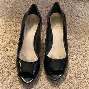 Vince Camino stiletto heels, shiny black.